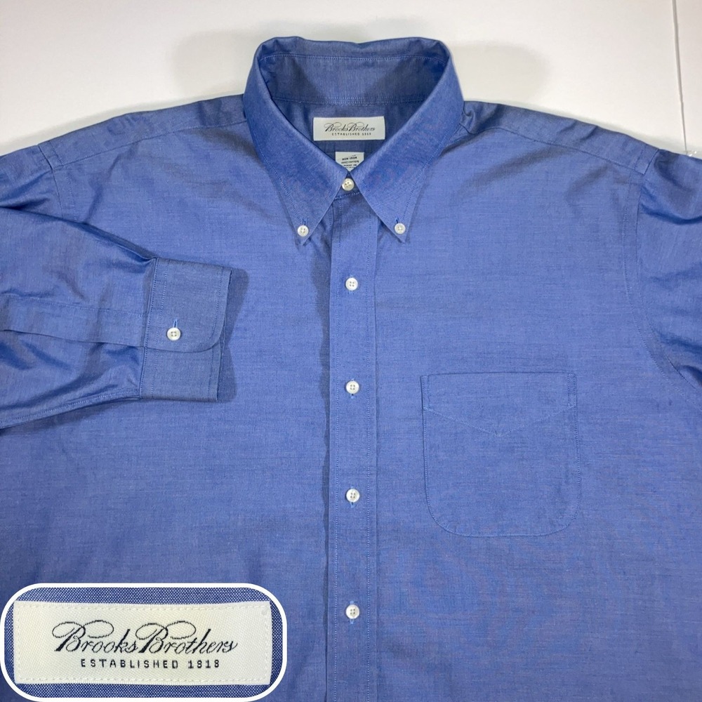 Brooks Brothers Pinpoint Oxford Dress Shirt Men 17.5-36 Blue Non-Iron Cotton